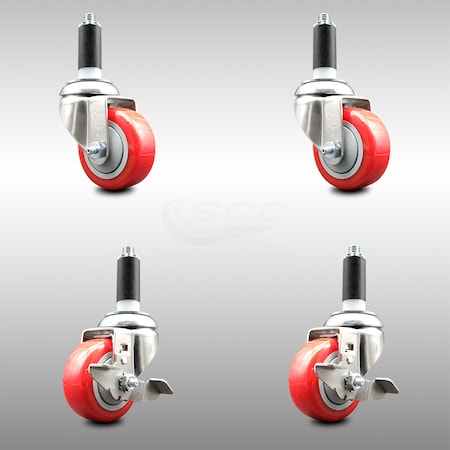 Service Caster 3 Inch 316SS Red Poly Swivel 1 Inch Expanding Stem Caster Brake SCC, 2PK SCC-SS316EX20S314-PPUB-RED-2-TLB-2-1